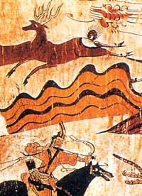 Сцена охоты . Фрагмент росписи гробницы периода Когуре, 6 век